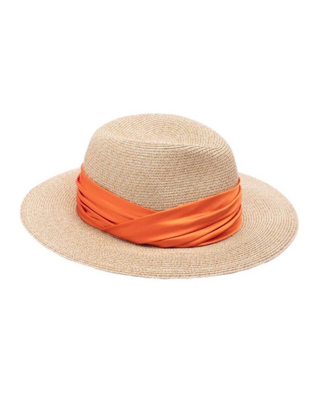 Eugenia Kim Courtney Satin Trimmed Straw Effect Fedora Sand/Apricot NWT